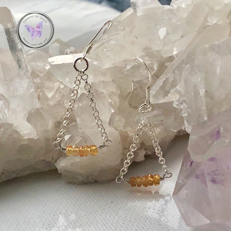 Natural Yellow Sapphire Silver Chain Earrings